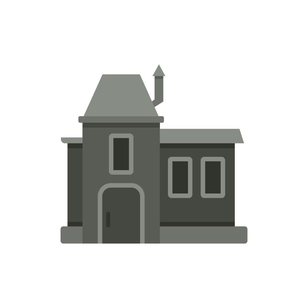 Grey two storey building with attic and chimney facade icon vector