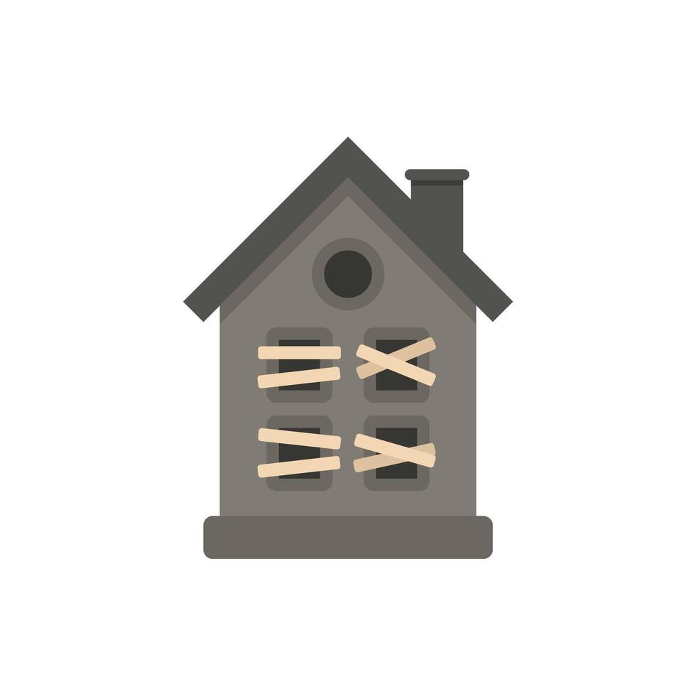 Abandoned house with boarded up windows and a chimney vector