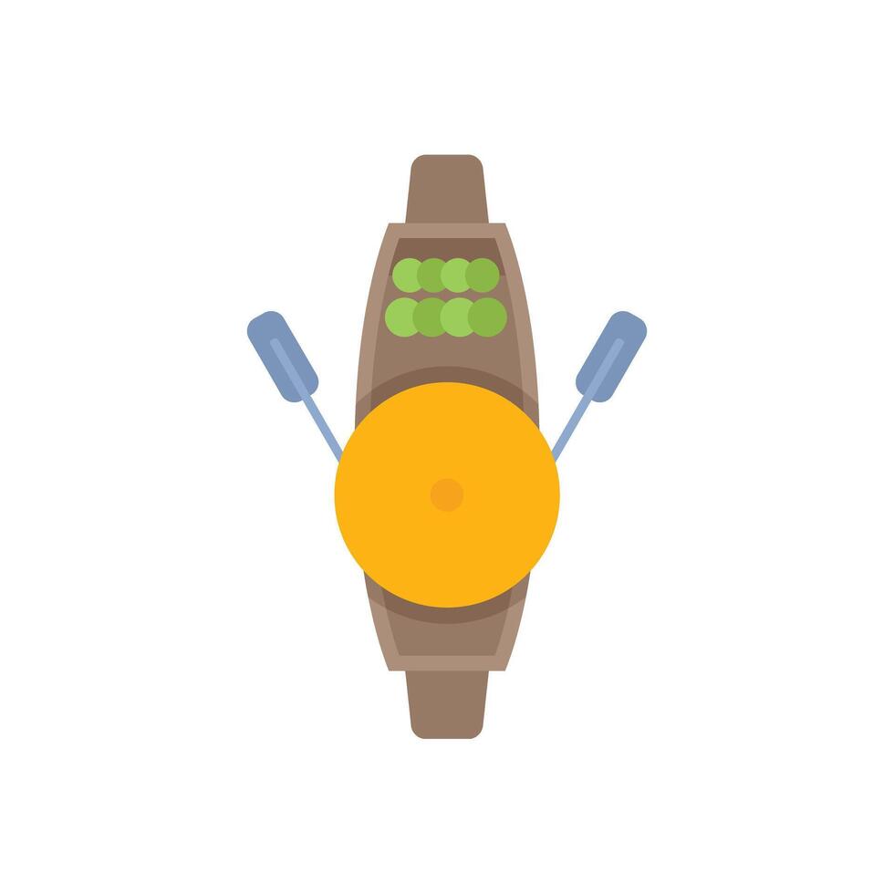 Floating market boat selling fruit top view with umbrella and oars vector