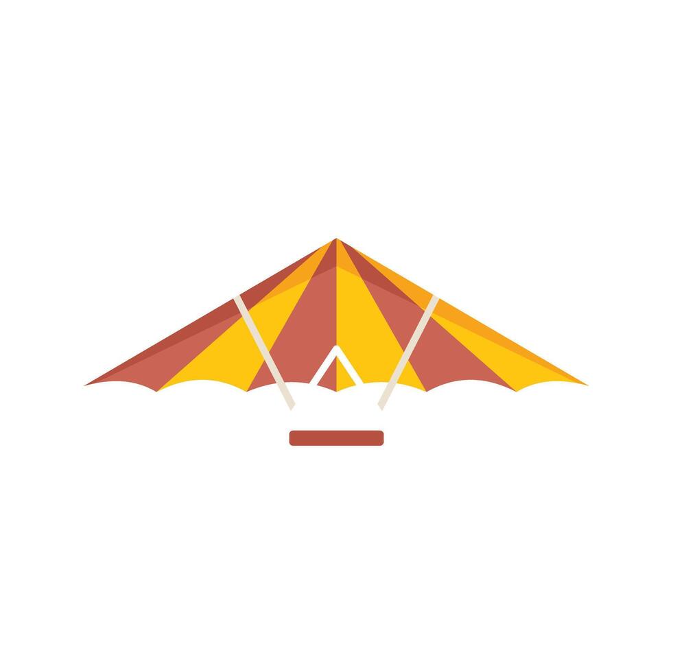 Yellow and red hang gliding with wooden frame flying in the air vector