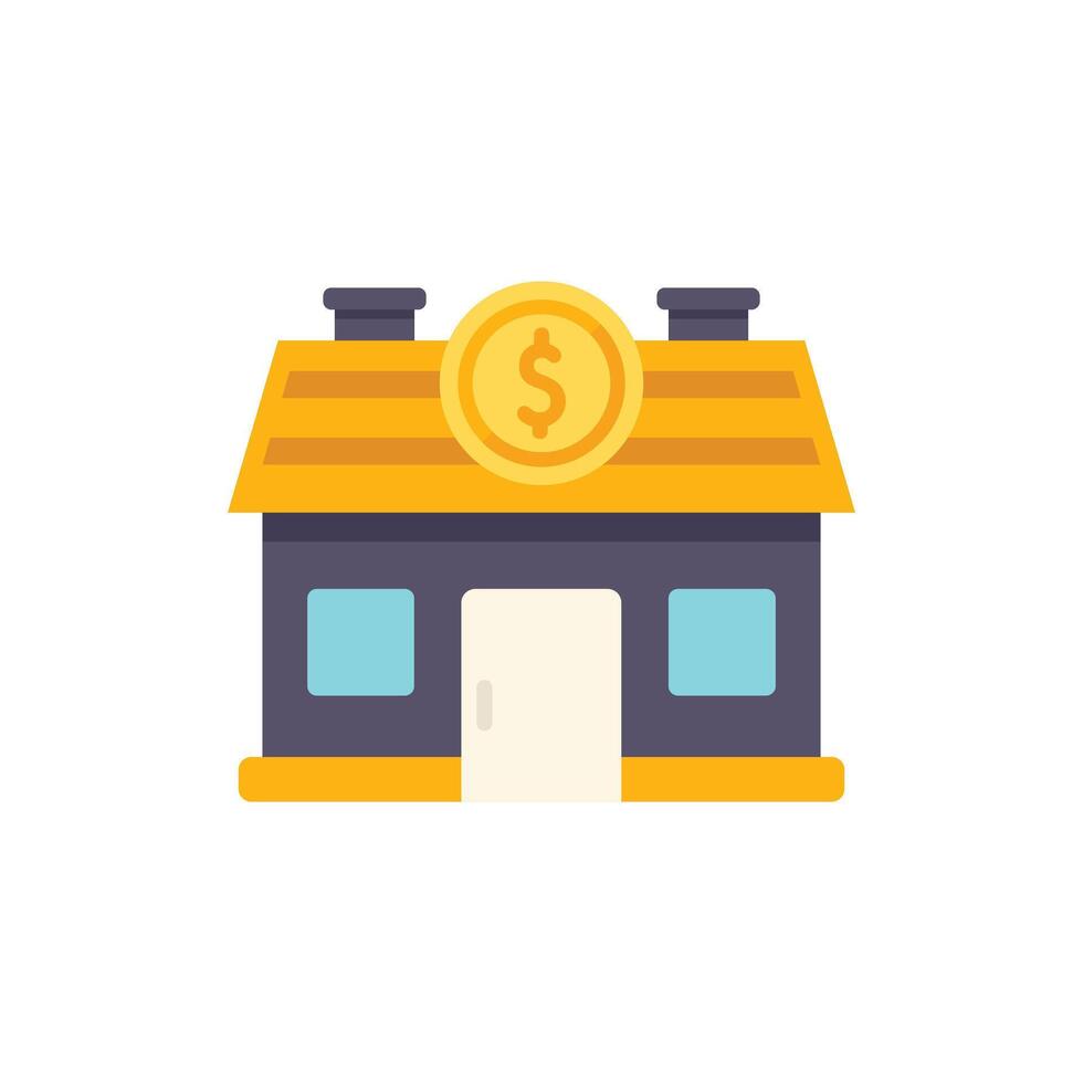 Bank building facade with dollar coin on roof, finance and banking concept vector