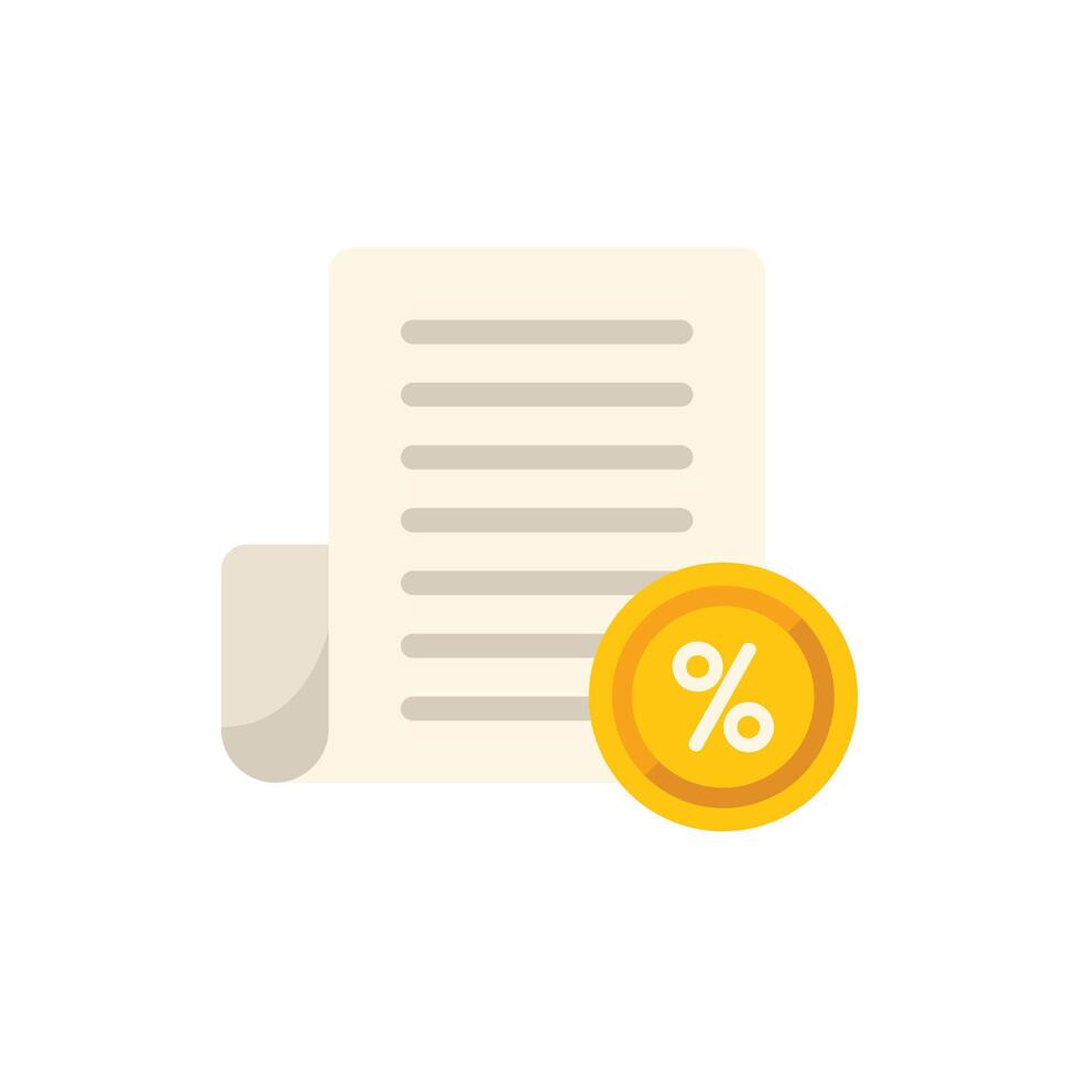Document with percentage symbol showing interest rate or discount vector