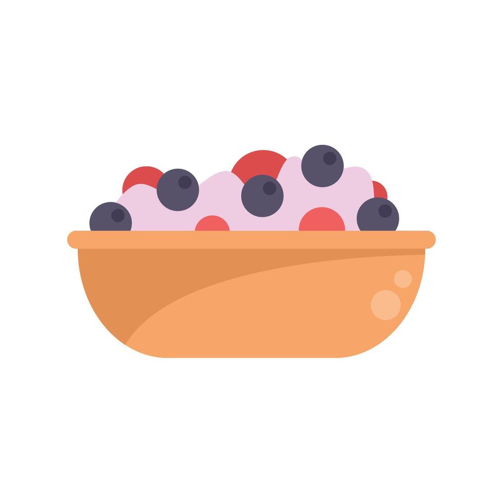 Brown bowl with yogurt topped with blueberries and strawberries vector