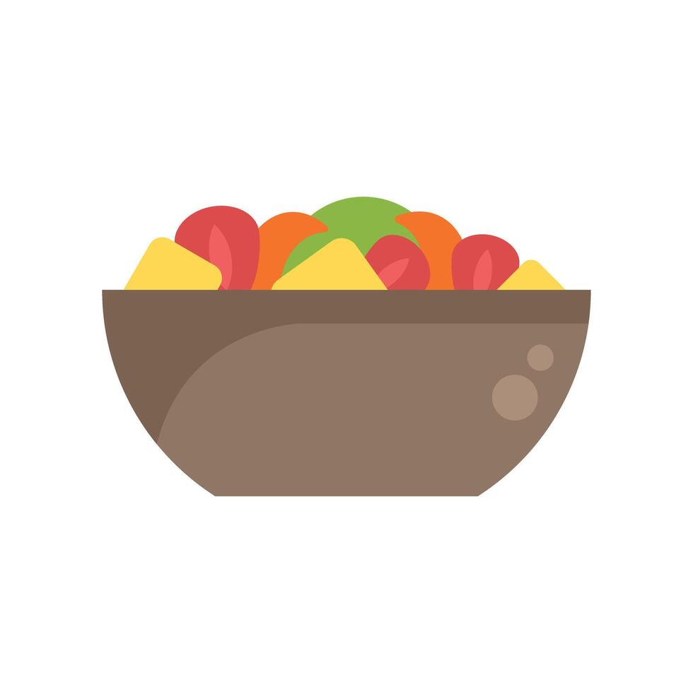 Bowl overflowing with fresh fruit salad in flat design style vector