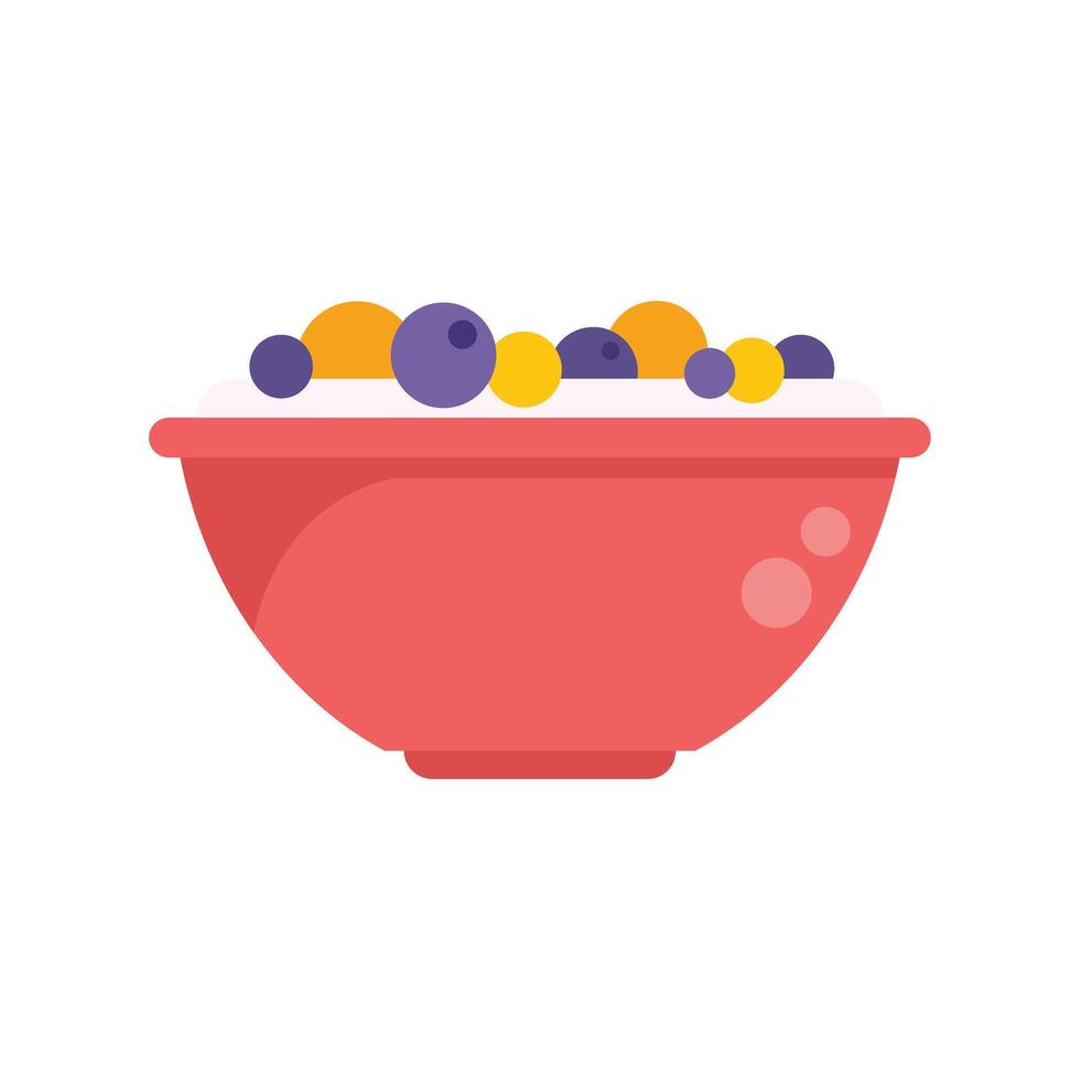 Red bowl with healthy breakfast porridge with berries and fruits icon illustration vector