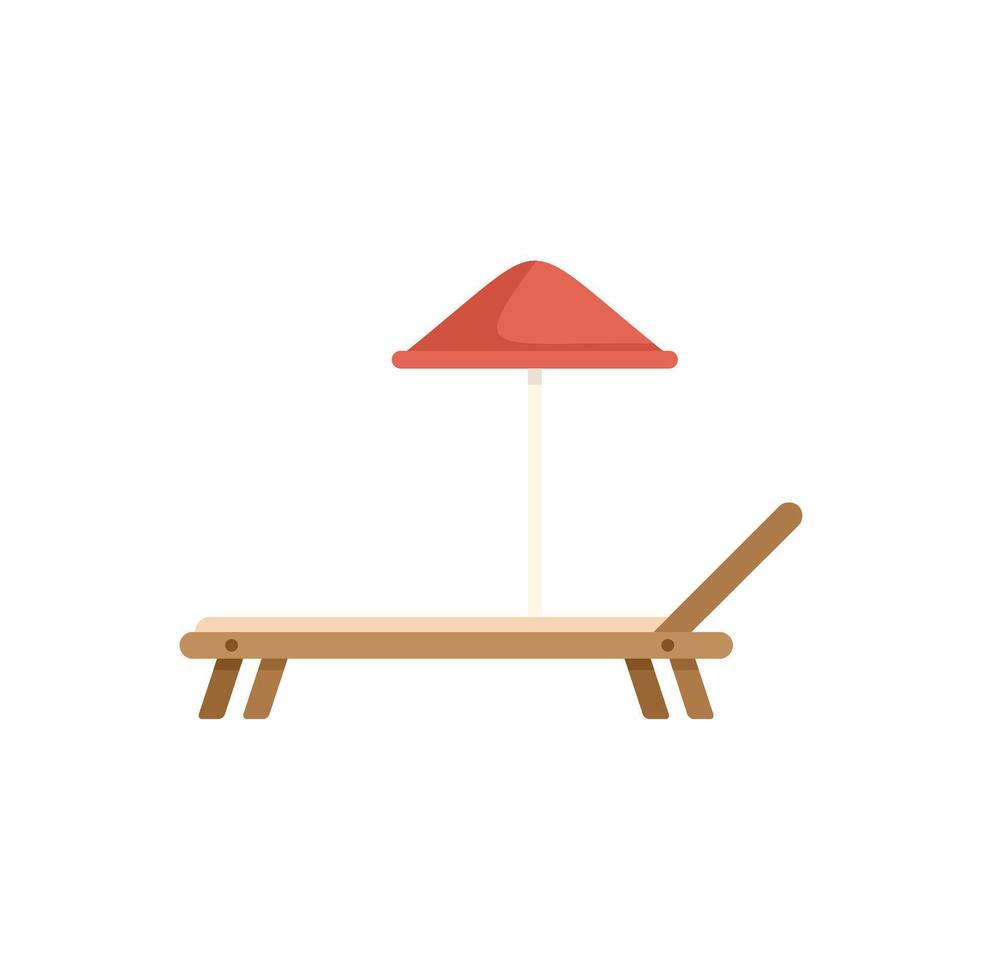 Wooden beach lounge chair under red umbrella for summer vacation vector