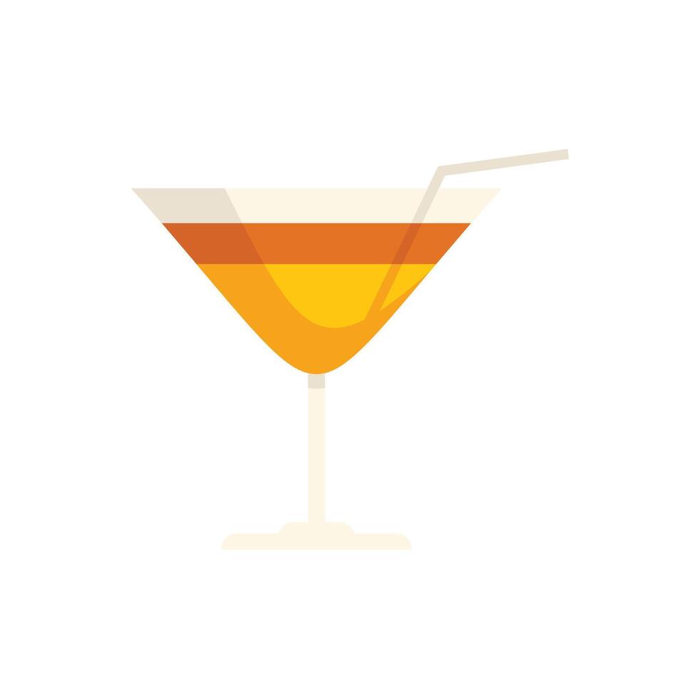 Yellow cocktail with straw in martini glass standing on white background vector