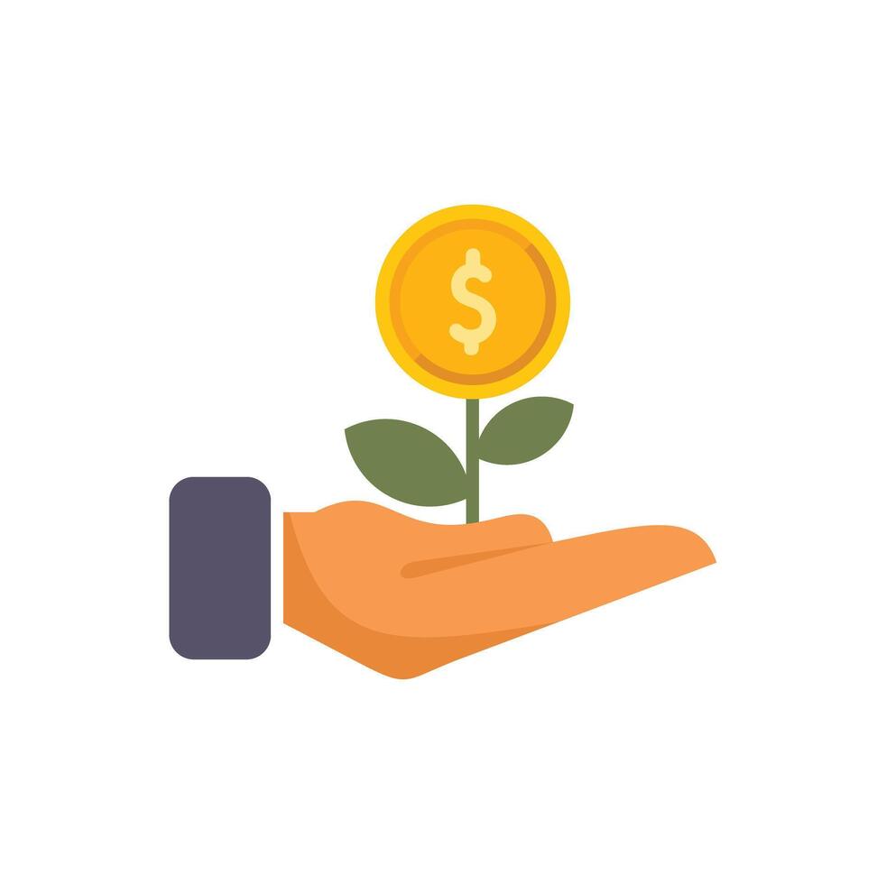 Businessman holding growing money plant with golden coin vector