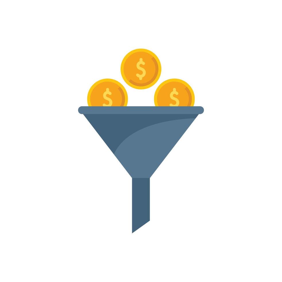 Sales funnel is increasing revenue by generating money through marketing vector