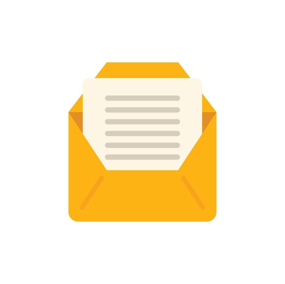 Open yellow envelope with letter sticking out on white background vector
