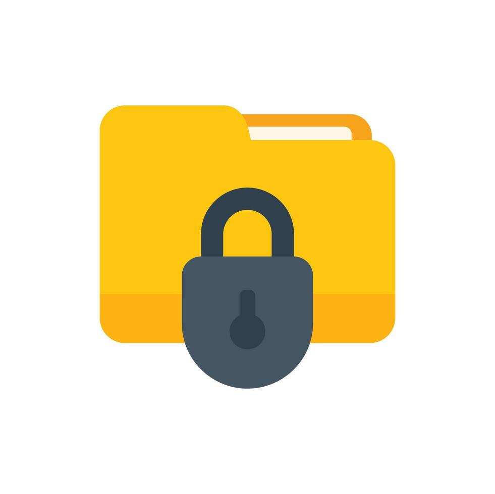 Yellow folder being secured with a grey lock vector