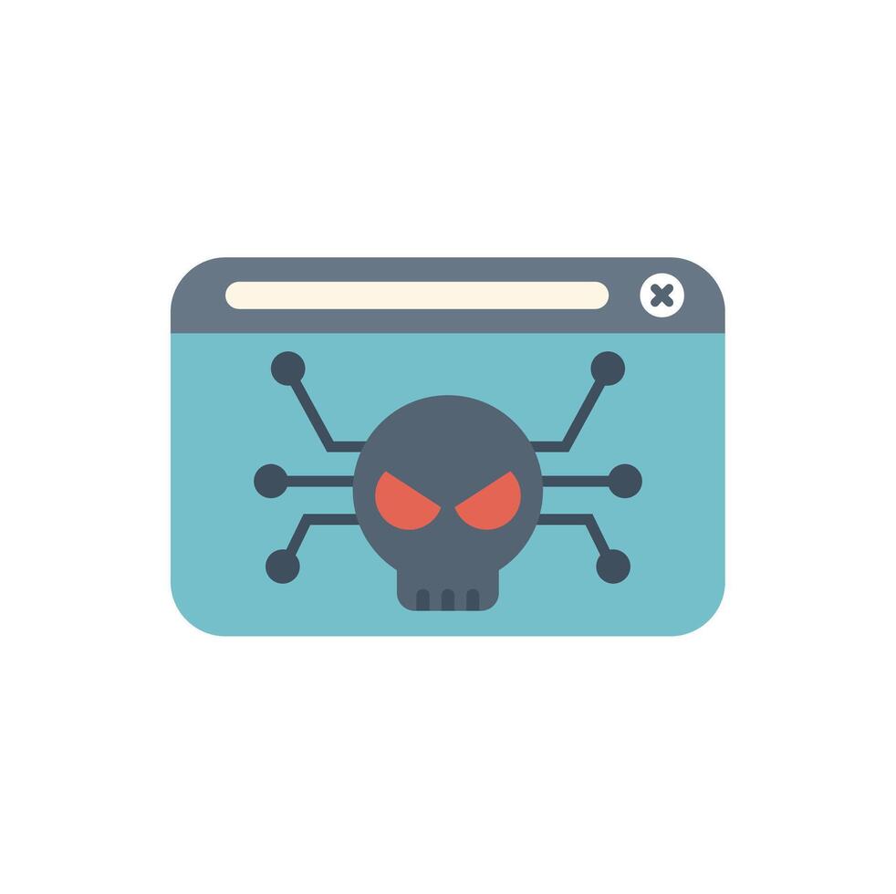 Cyber attack showing skull with red eyes on computer screen vector