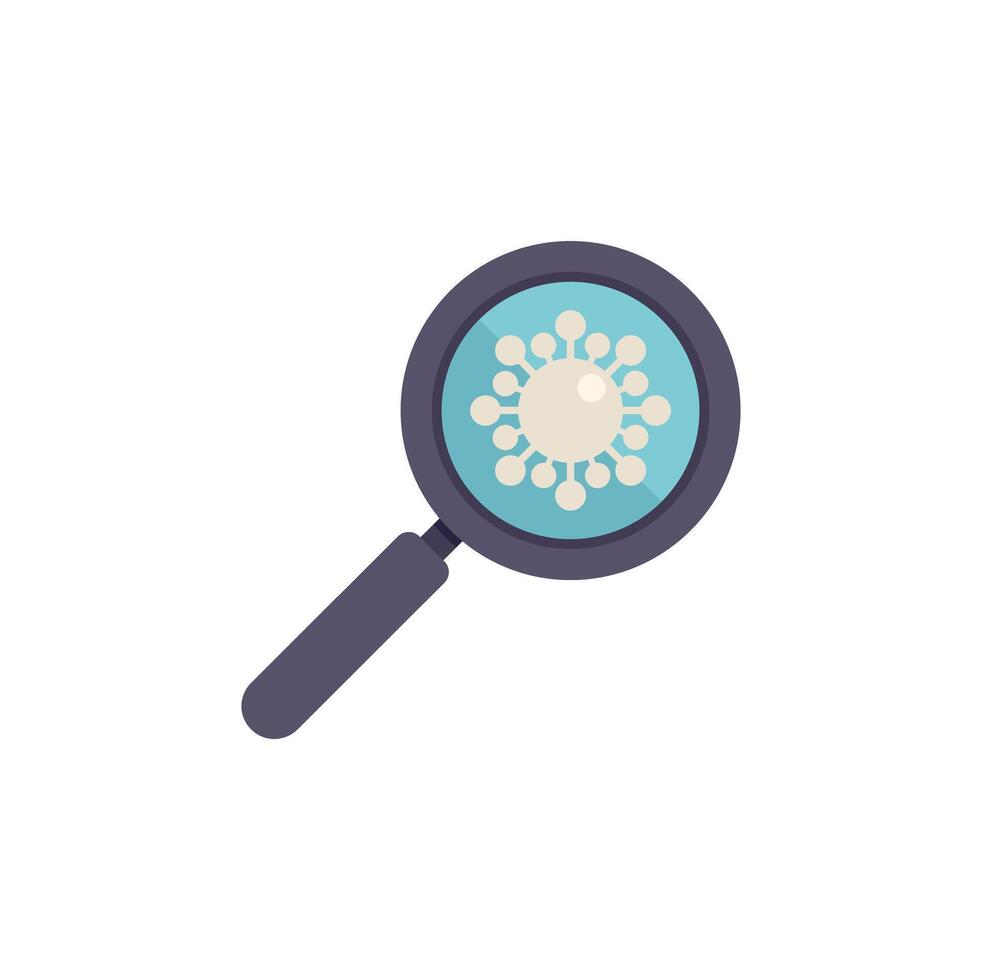 Magnifying glass showing virus under microscope for medical research vector