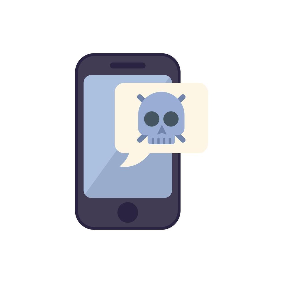 Smartphone showing skull warning message on screen vector