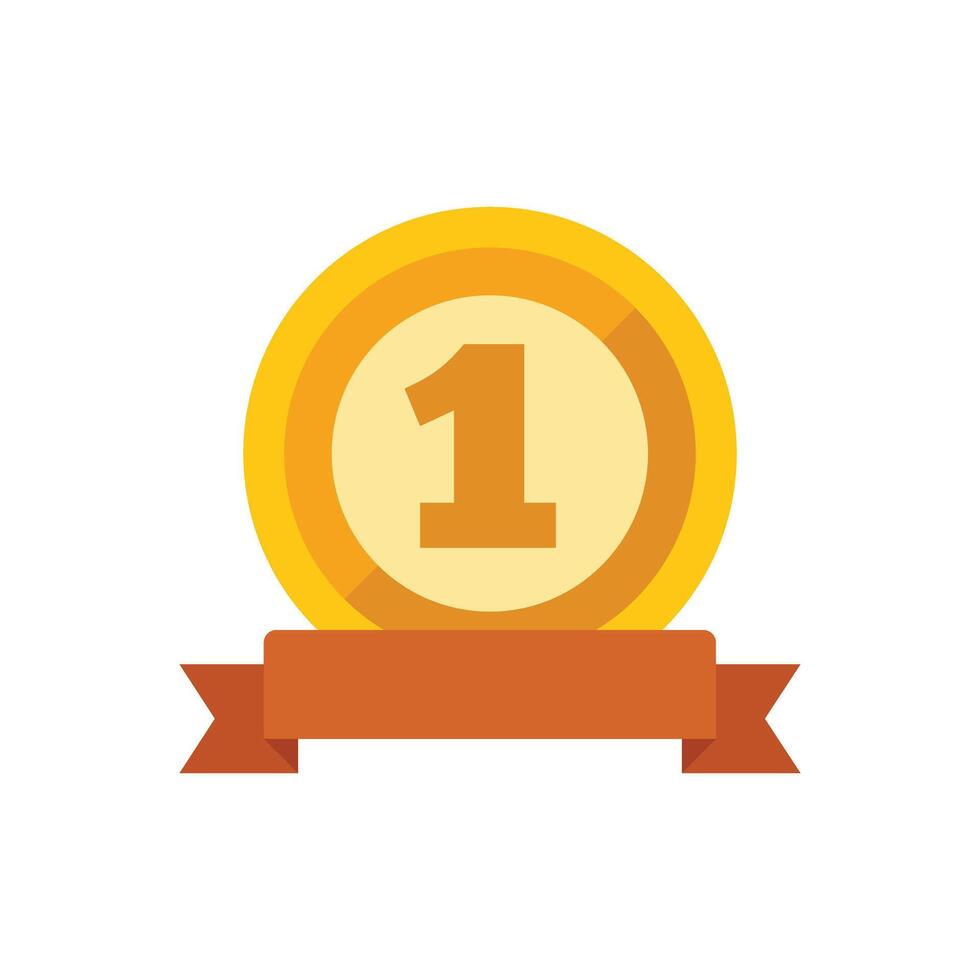 Golden medal with number one and ribbon for first place award vector