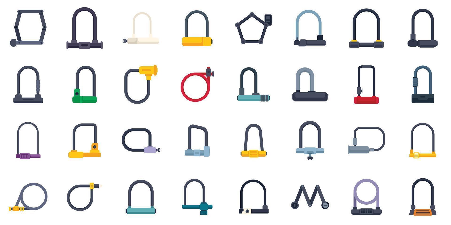 Large set of bicycle u locks representing security and theft prevention vector