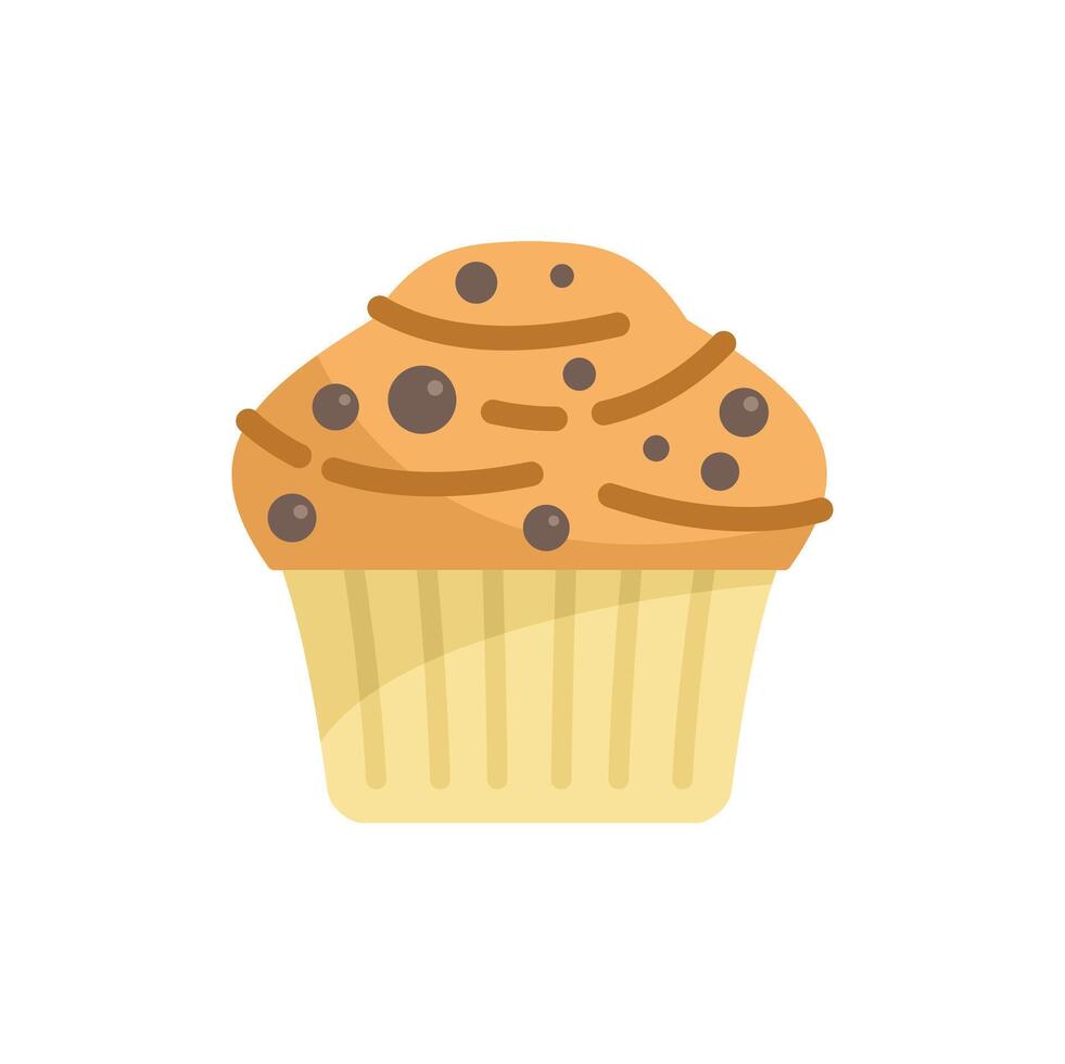 Delicious chocolate chip muffin with chocolate drizzle sitting on white background vector