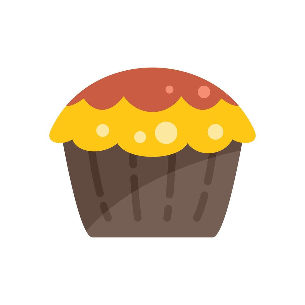 Delicious cupcake with yellow icing and chocolate topping isolated on white background vector