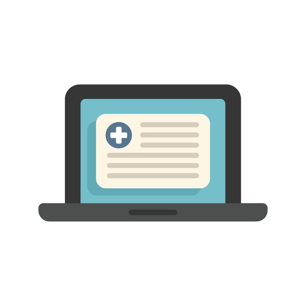 Laptop showing medical record with cross symbol and text vector