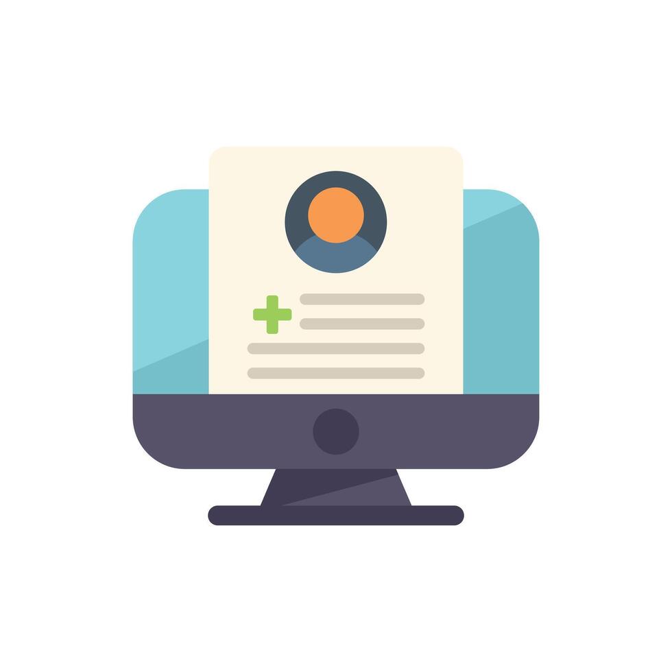 Computer showing online patient medical record with add user icon vector