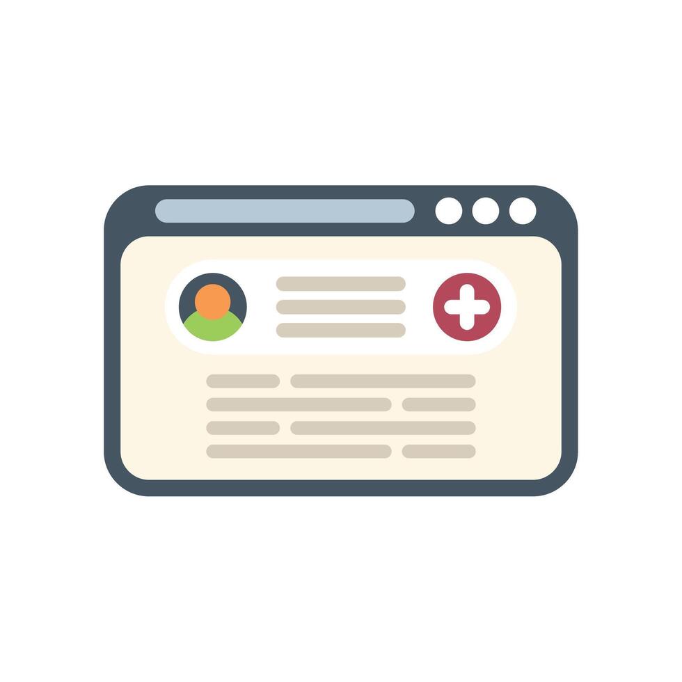 Website showing medical record with patient profile and add button vector
