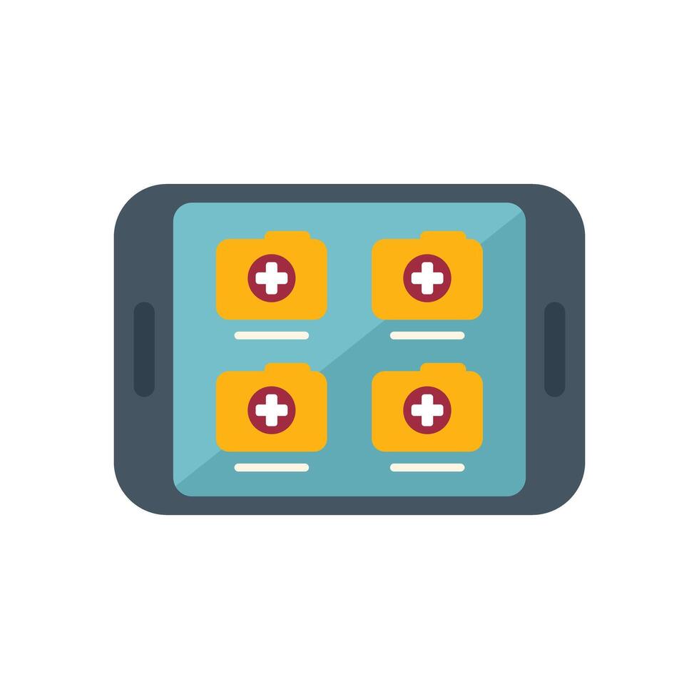 Online medical record storage on smartphone screen displaying patient files folders with cross symbols vector