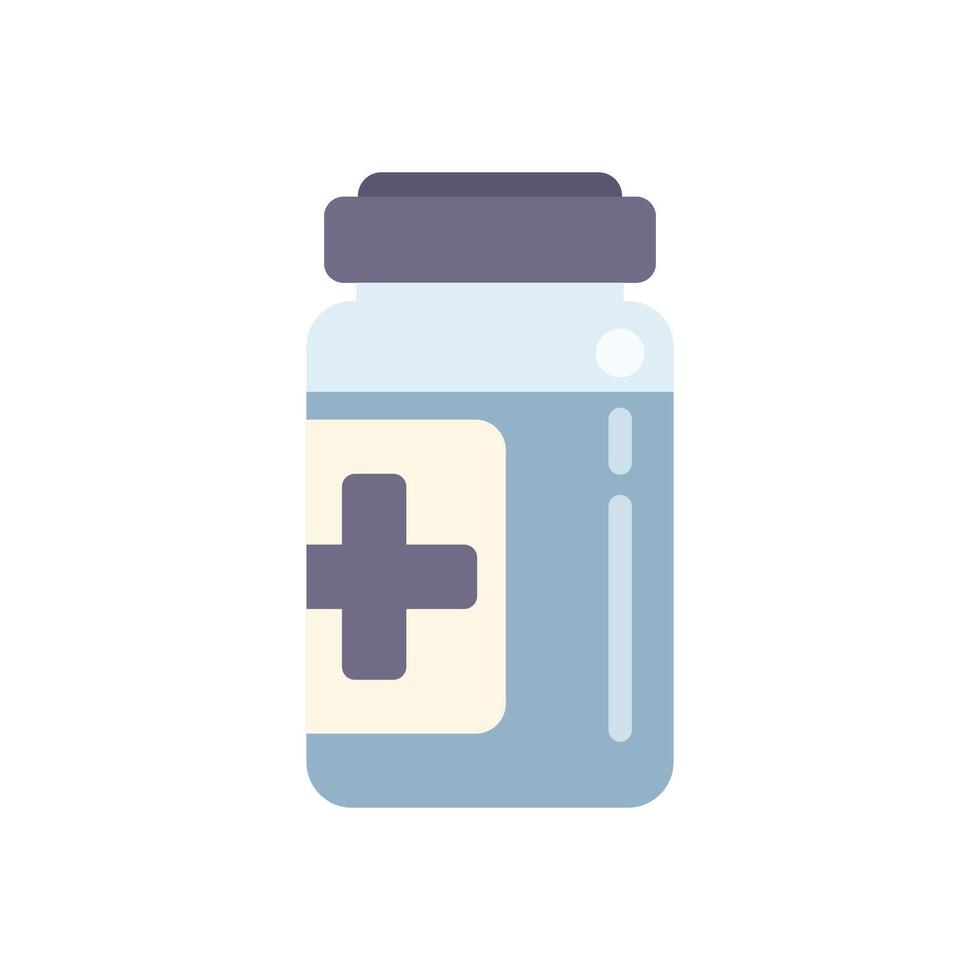 Medical glass vial with medication for injection with cross sign on a label vector