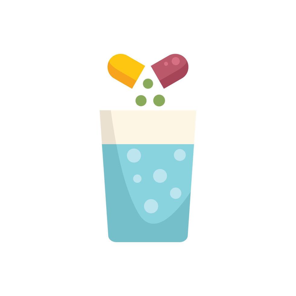 Dissolving effervescent pill in a glass of water vector