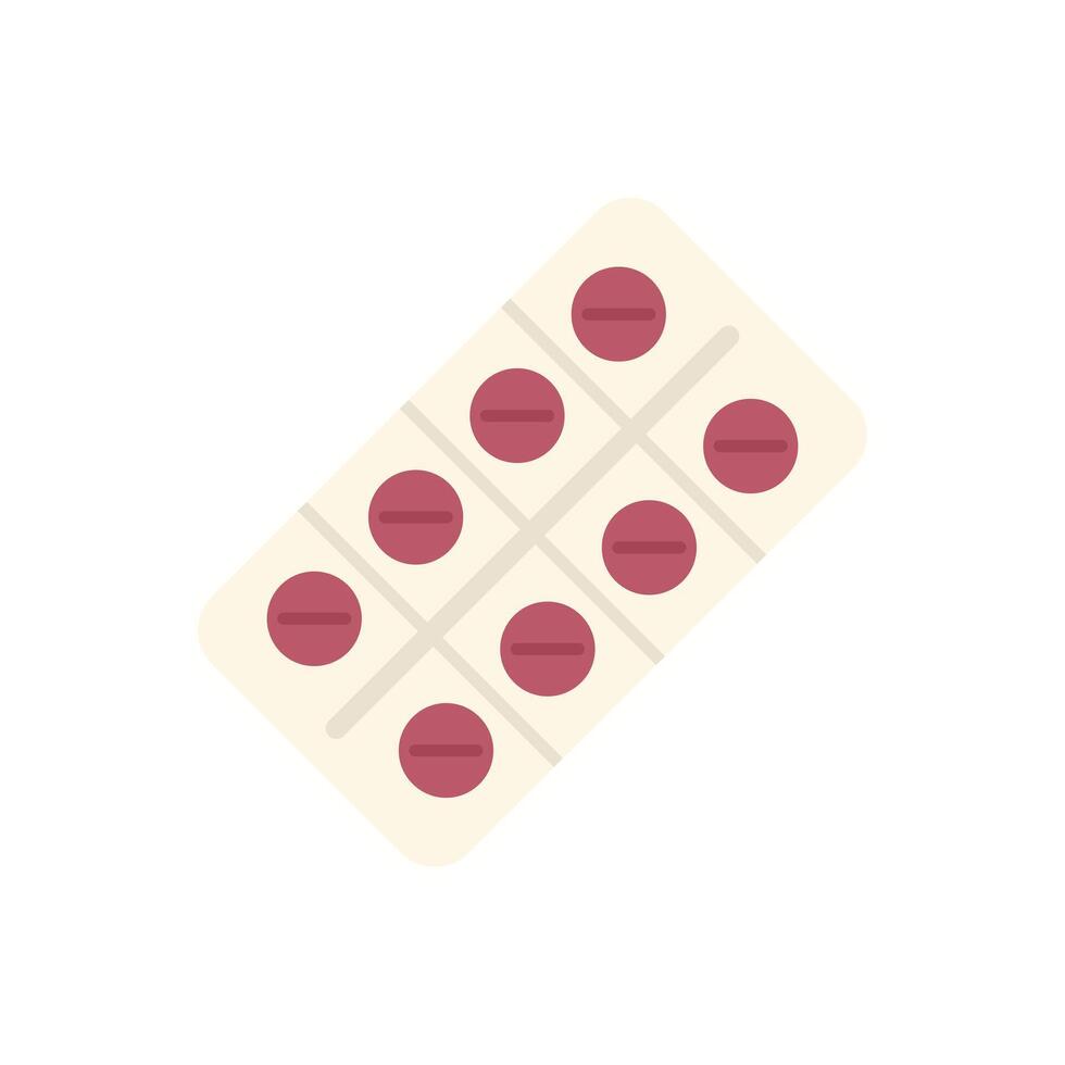 Blister pack containing round pink pills on white background vector