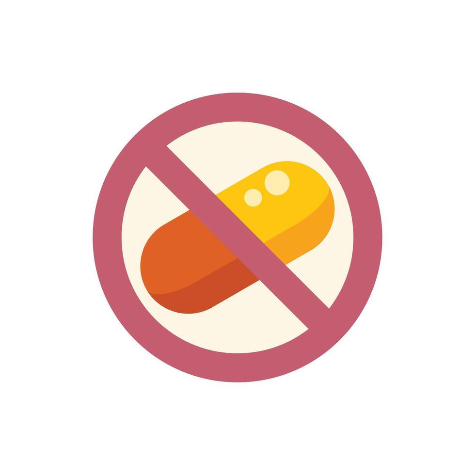 Prohibition sign crossing a pill illustrating drug ban vector