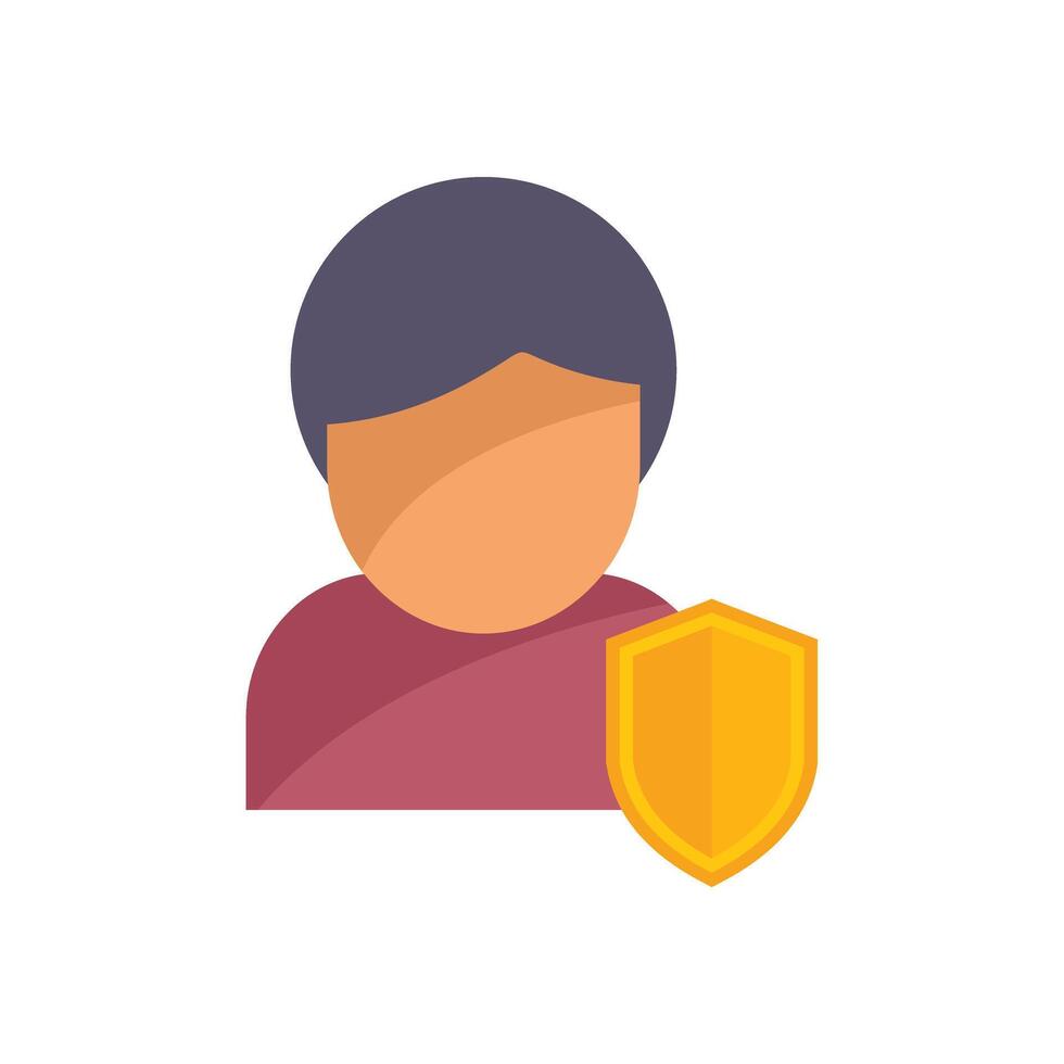 Person standing protected with big shield symbol flat icon design vector