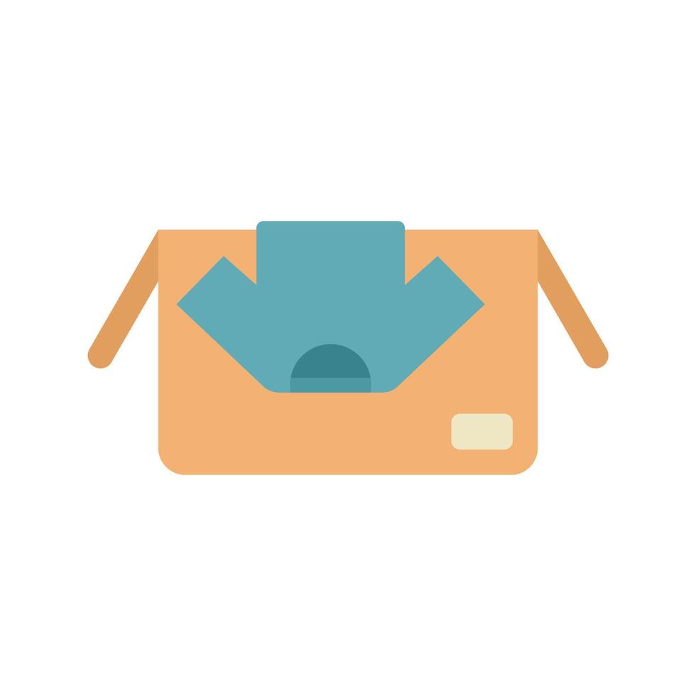 Open cardboard box with clothes inside for donation or delivery to customer vector
