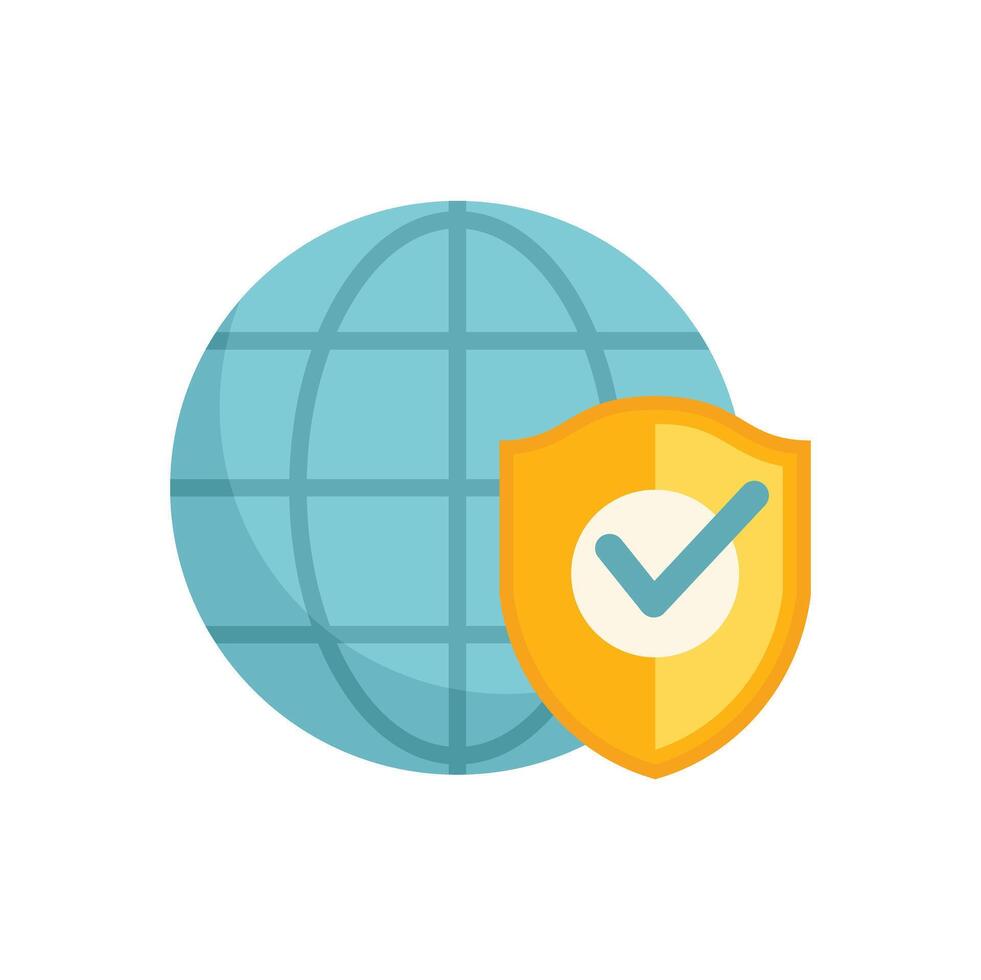 Global network security with shield and check mark icon vector