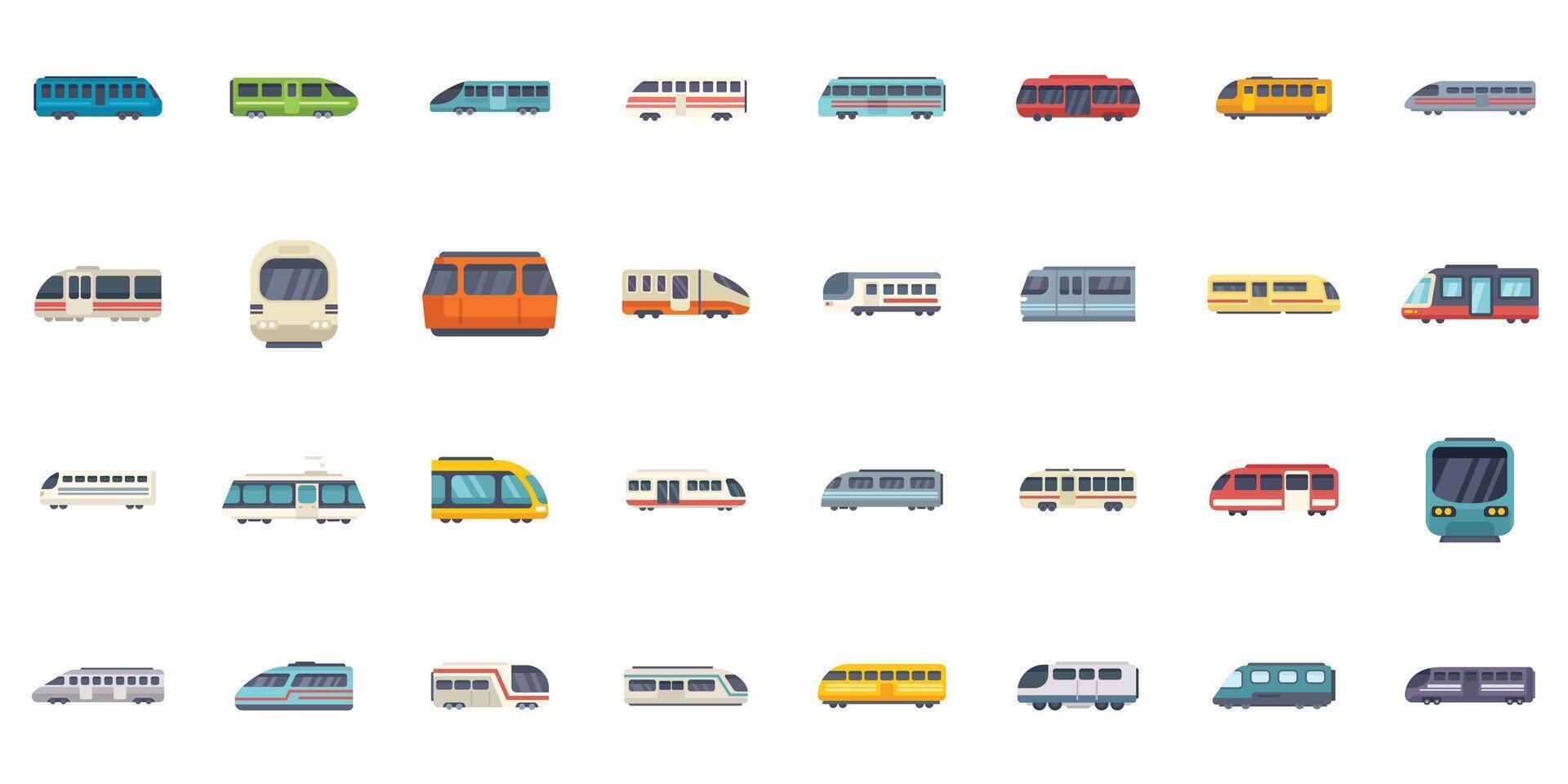 Large set of different passenger trains moving forward and from front view vector