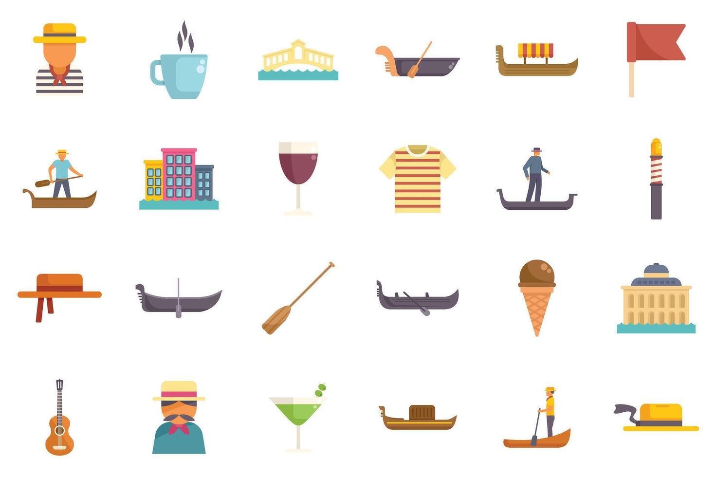 Gondolier rowing gondola near rialto bridge with italian culture icons vector