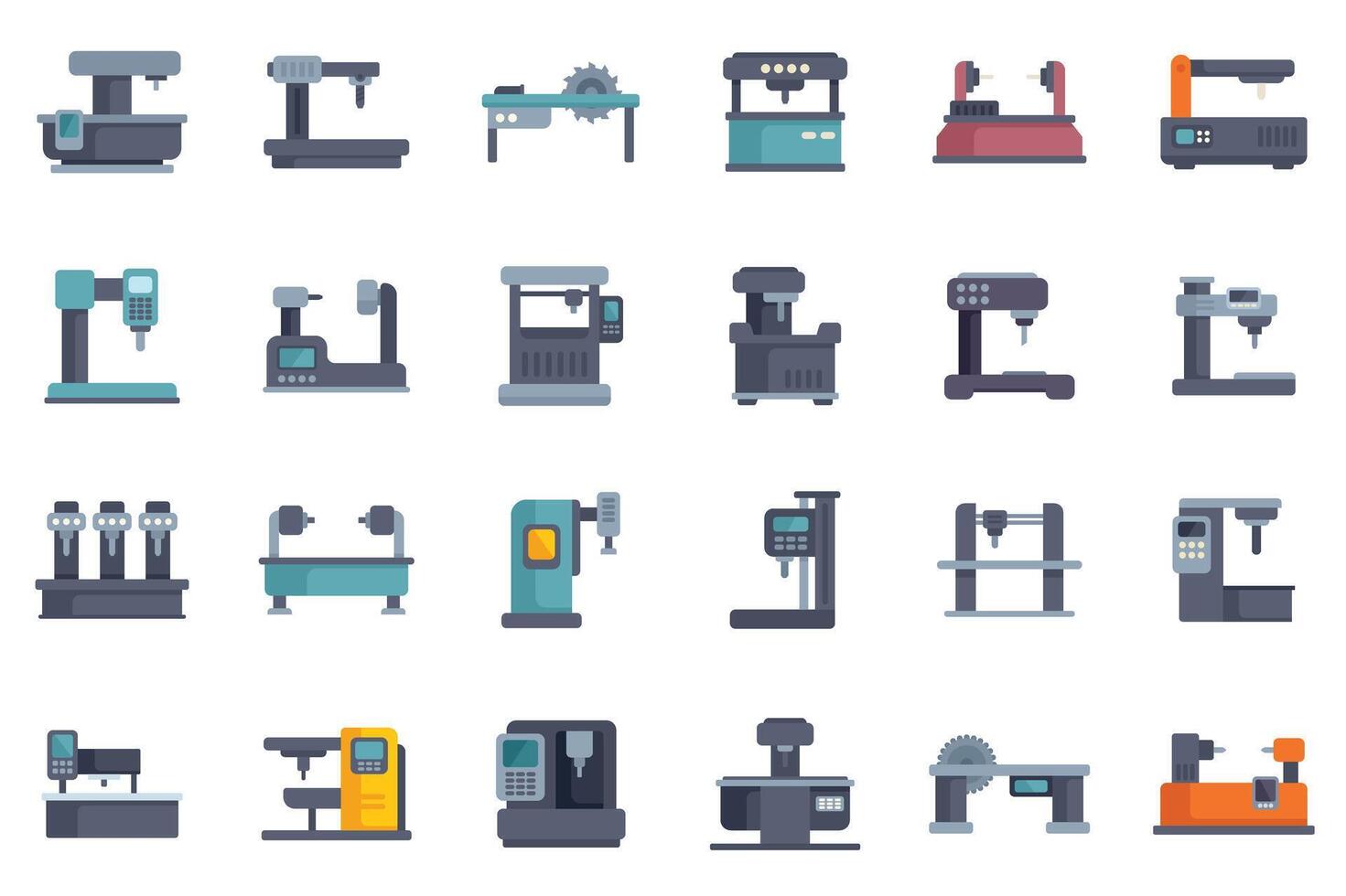 Set of industrial machines working in factory for production line vector