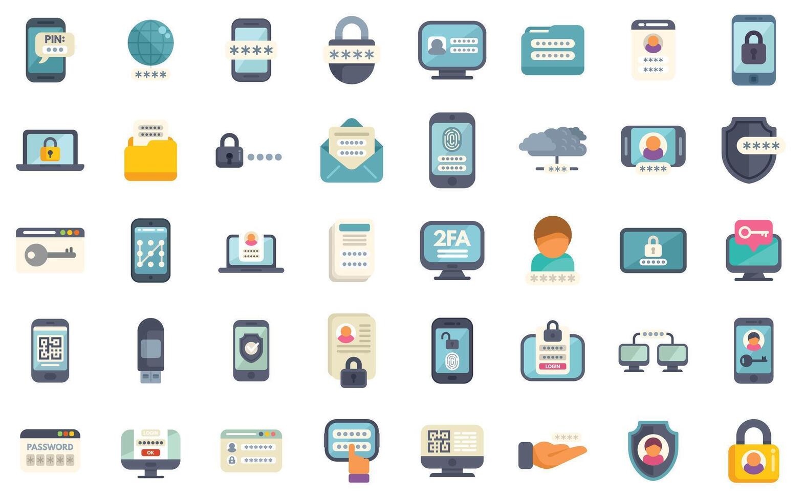 Cyber security system protecting personal data from hacker attacking using smartphone and computer vector