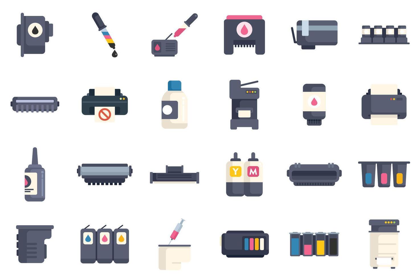 Printer cartridge icon set showing ink refills for laser and inkjet printers vector