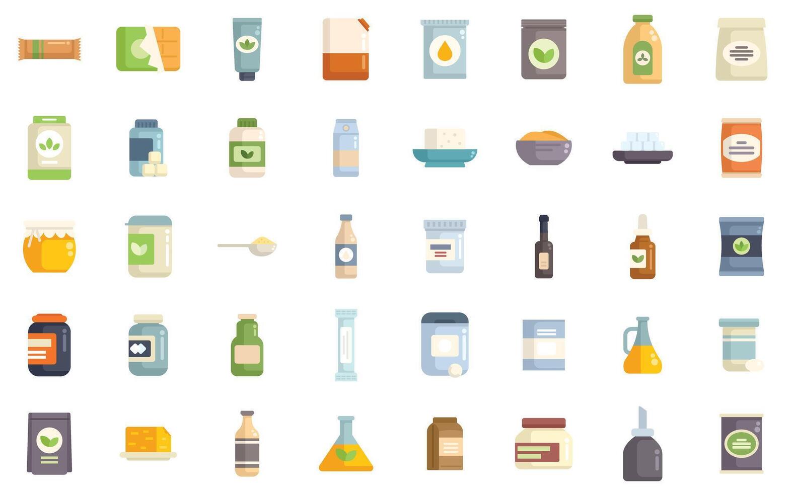 Big set of food and supplements packaging showing healthy ingredients vector