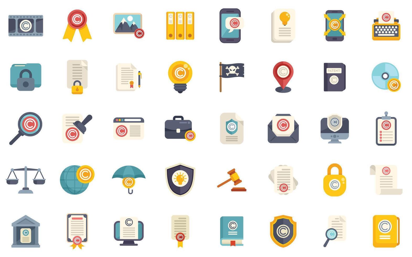 Copyright law protecting digital content and intellectual property rights icons vector