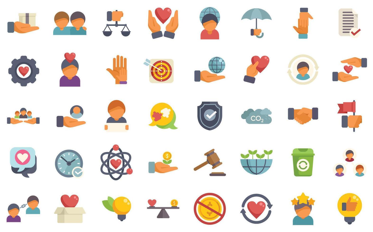 Core values icon set, embracing ethics, sustainability, and social responsibility vector
