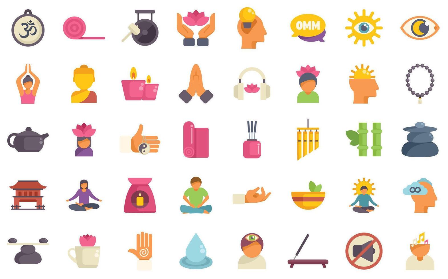 Meditation practice icons showing how to meditate and relaxing lifestyle vector