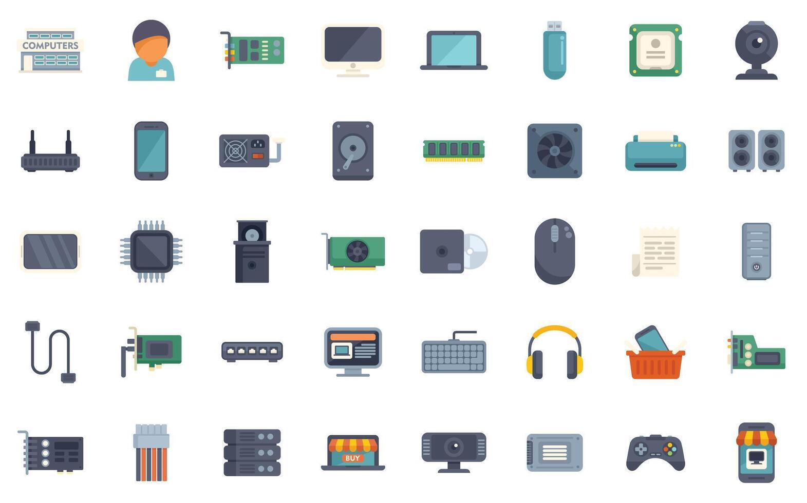 computadora técnico utilizando computadora hardware y software íconos demostración moderno tecnología vector