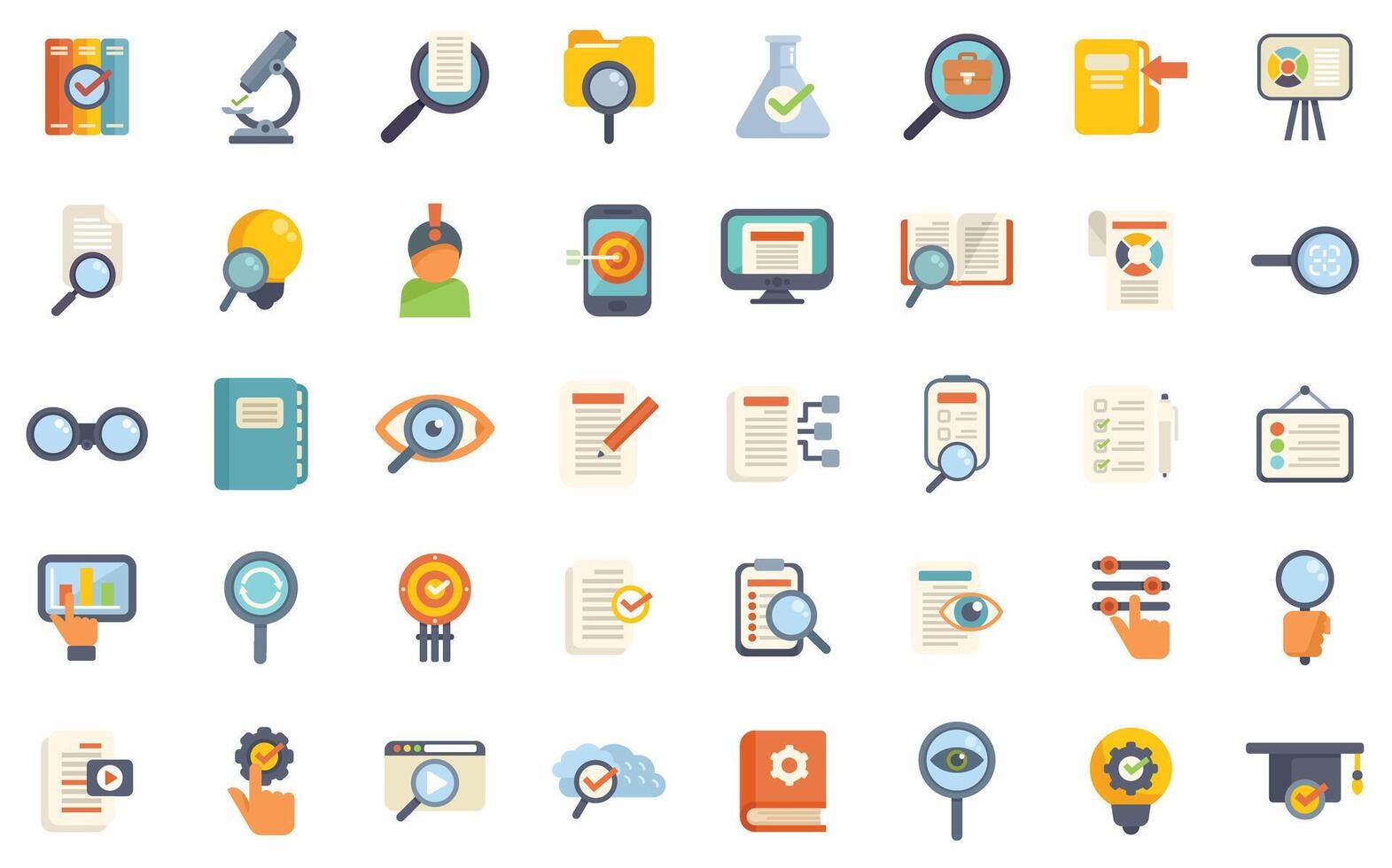 Concept of searching and researching information with magnifying glass icons vector
