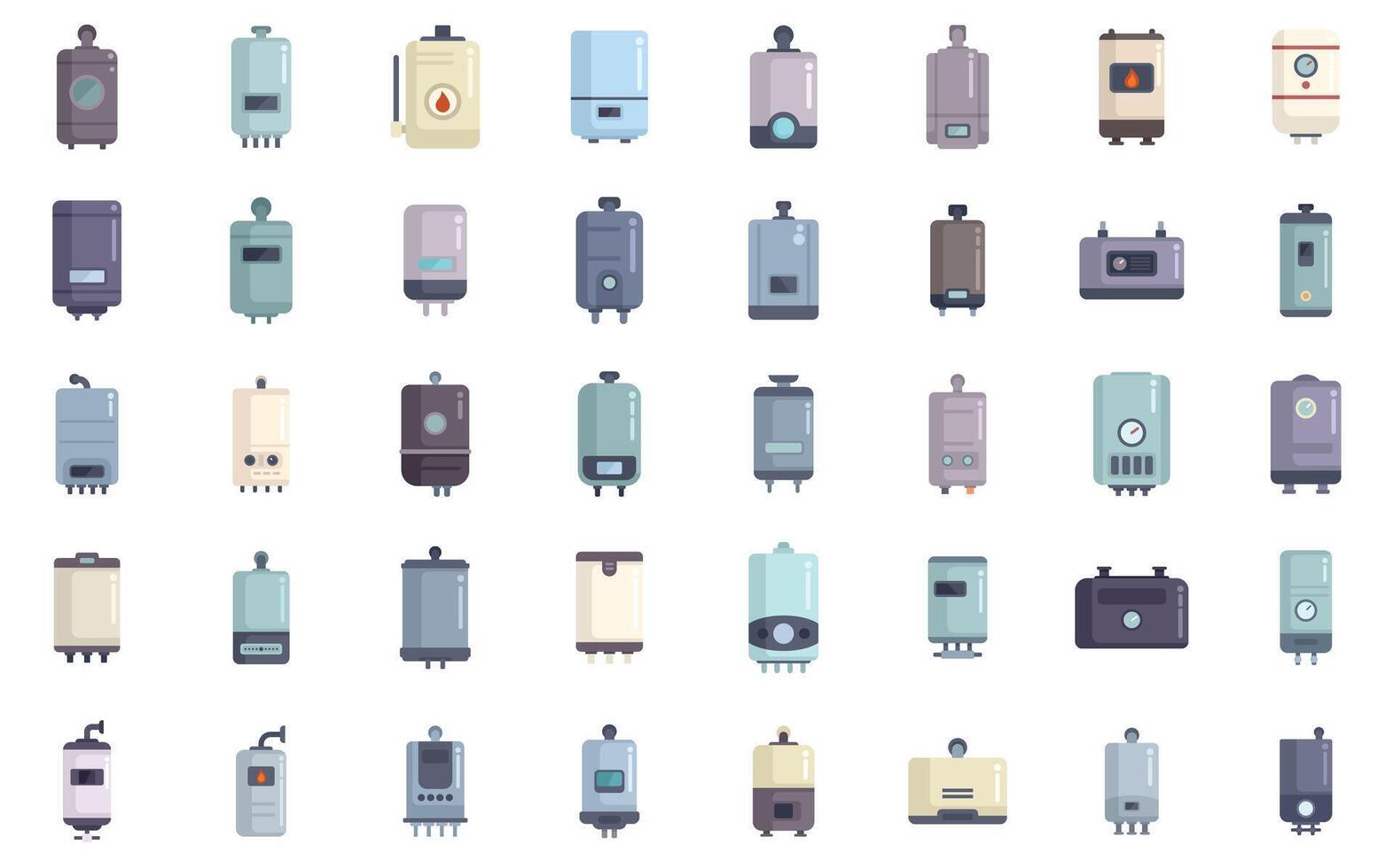 Big set of boilers providing hot water for shower or central heating in the house vector