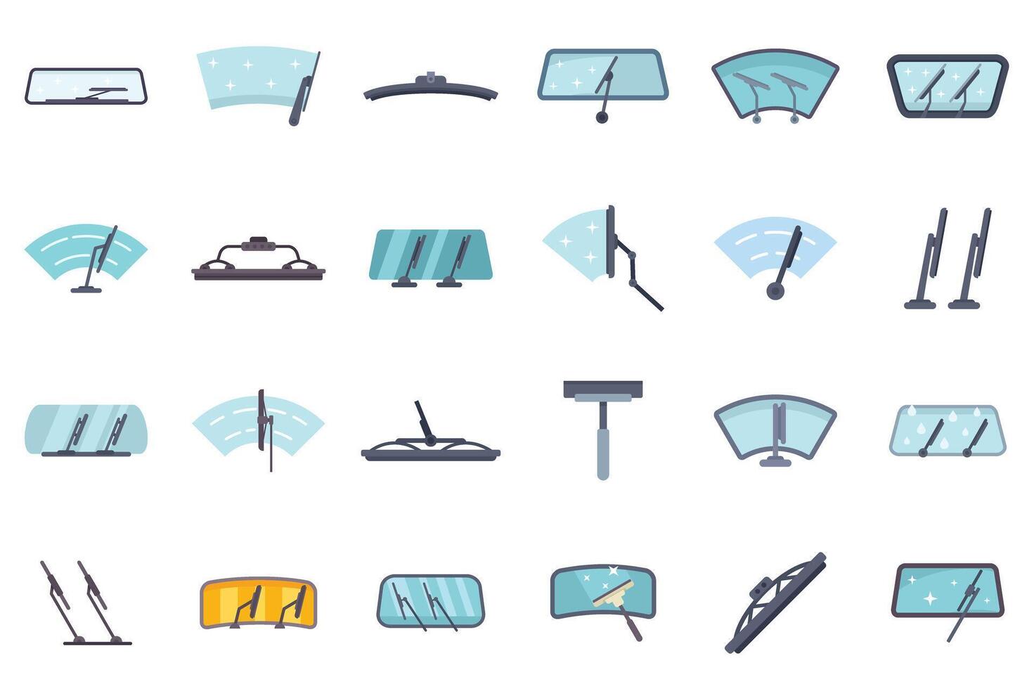 Car windshield wiper keeping windscreen clean and clear icon set vector