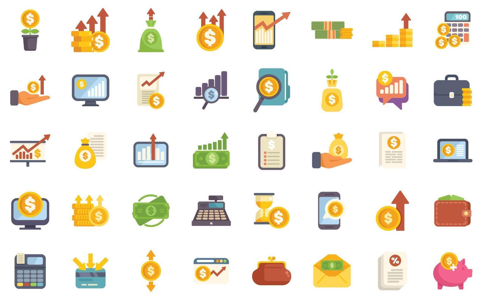 Set of finance investment business money loan savings icon flat style design vector illustration
