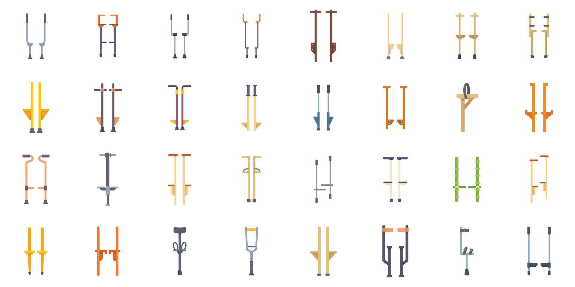 Collection of stilts icons representing walking on high legs vector