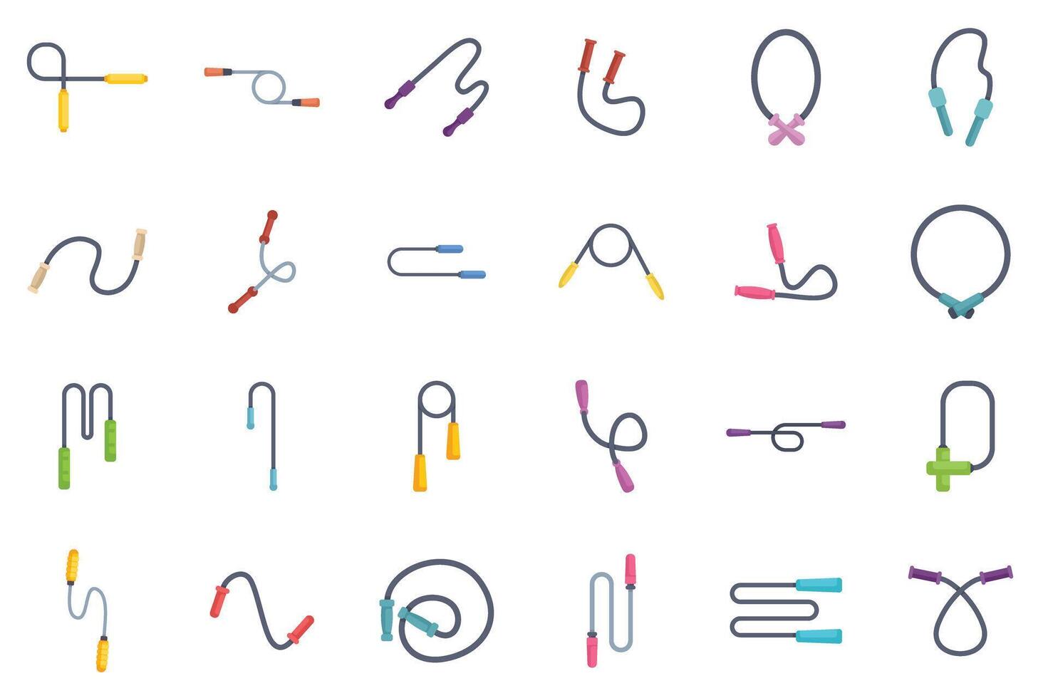 Set of colorful skipping ropes for fitness training and exercise vector