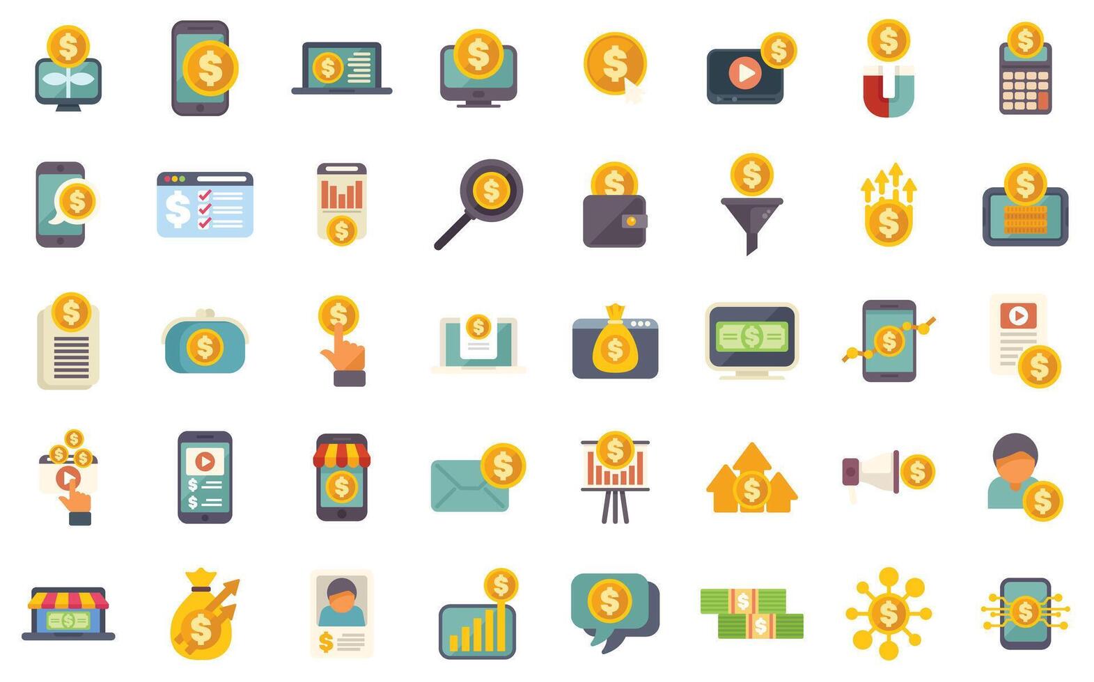 Large set of money making icons featuring common business motifs vector